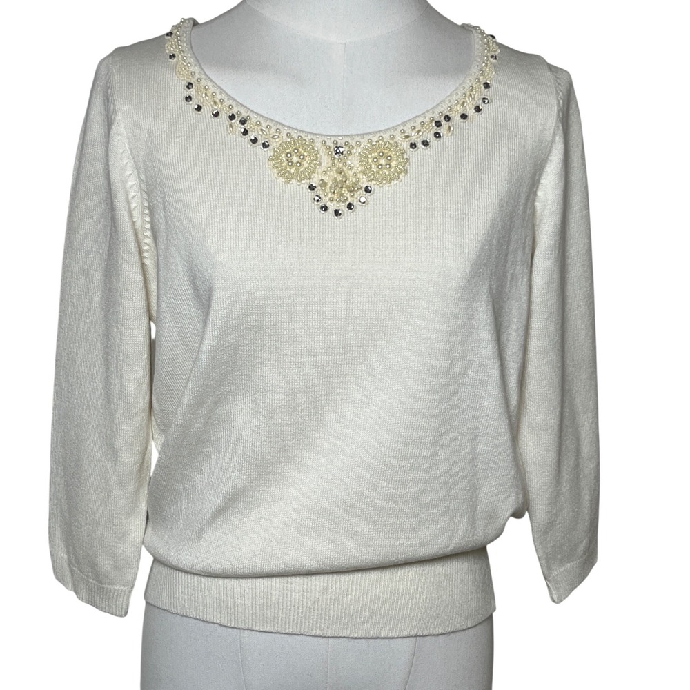 Vintage Pearl Beaded Rhinestone Embellished Sweater Worthington M